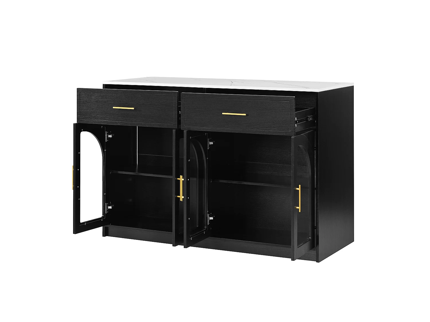 Isla central de cocina - con 4 puertas y 2 cajones - con iluminación LED - estante ajustable - Negro