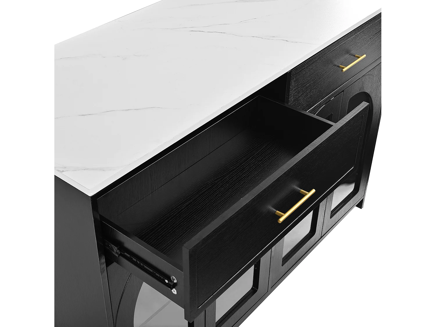 Isla central de cocina - con 4 puertas y 2 cajones - con iluminación LED - estante ajustable - Negro