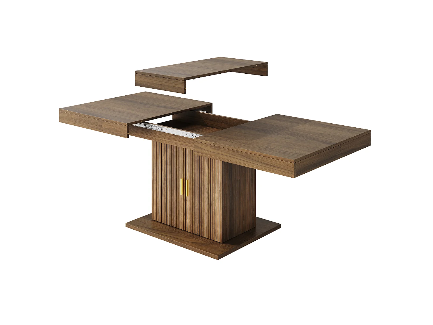 Matbord Utdragbart 140-180cm - Platsbesparande Bord med Central Förvaring & Räfflade Dörrar, Modern Stil - Valnöt