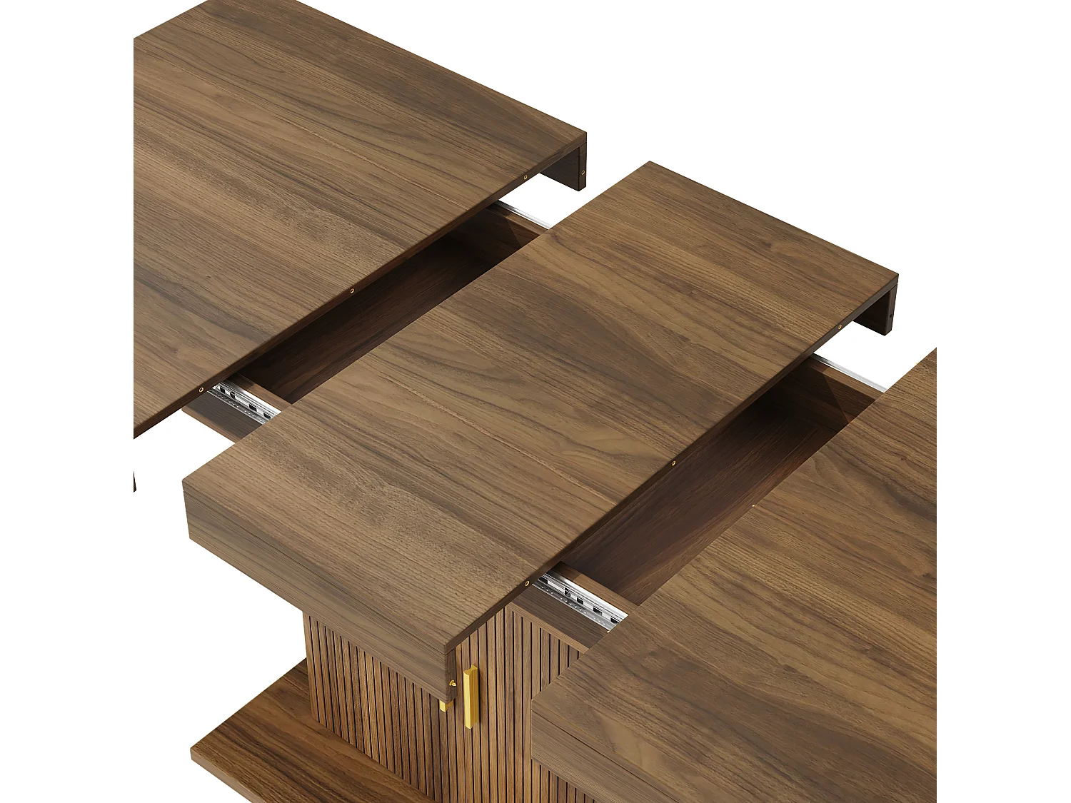 Matbord Utdragbart 140-180cm - Platsbesparande Bord med Central Förvaring & Räfflade Dörrar, Modern Stil - Valnöt