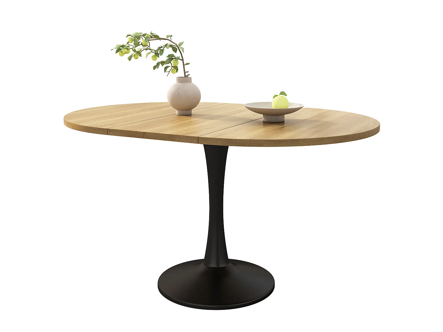 Ovale eetkamer tafel uitschuifbaar - 100/140x100x75 cm - 4 tot 6 personen - Moderne stijl - Eikenfineer - Natuurlijk