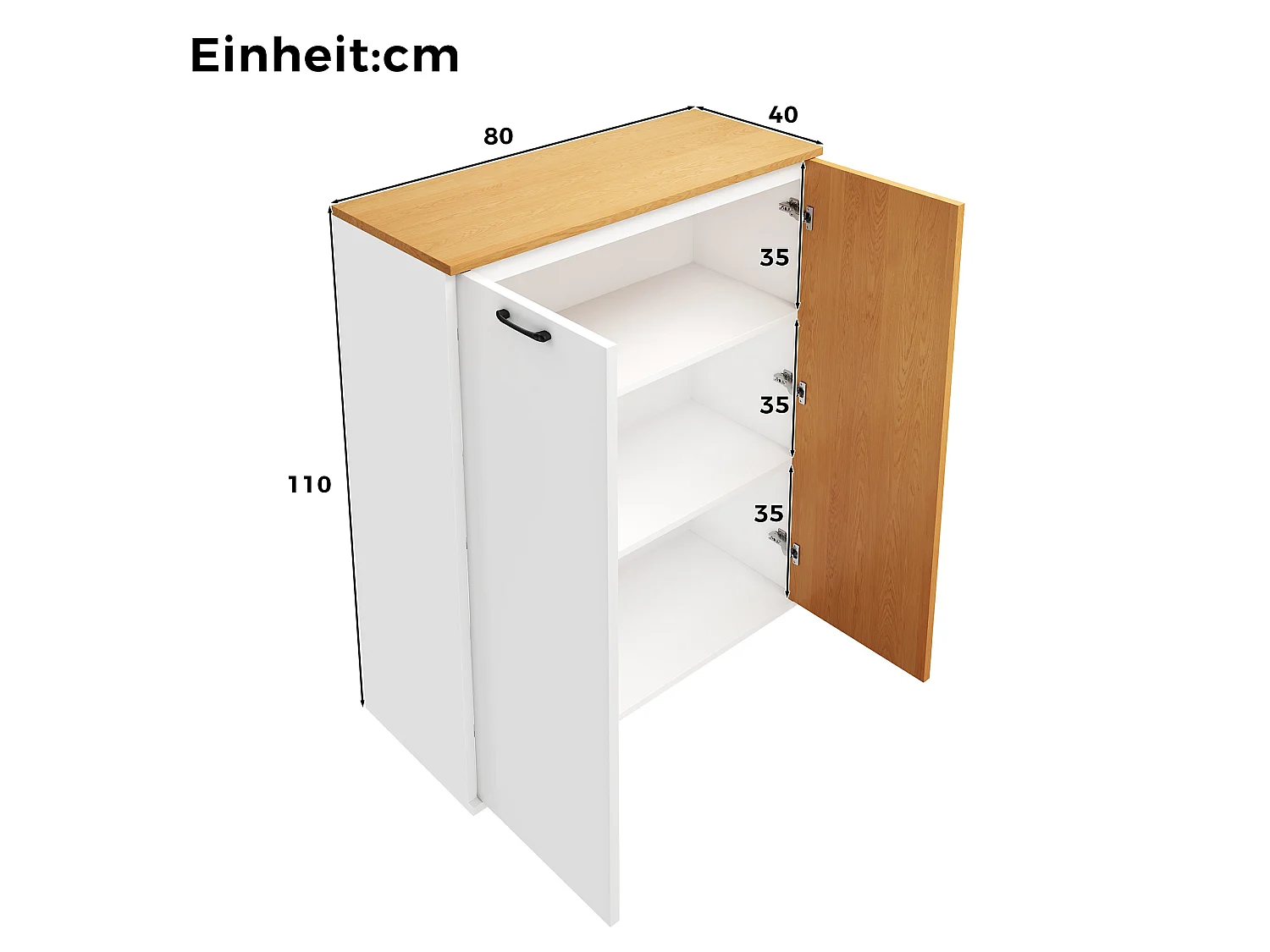 Buffé/Skåp 80 x 40 x 110 cm - Med 2 dörrar - Modern förvaringsmöbel - MDF - Vit + Ek