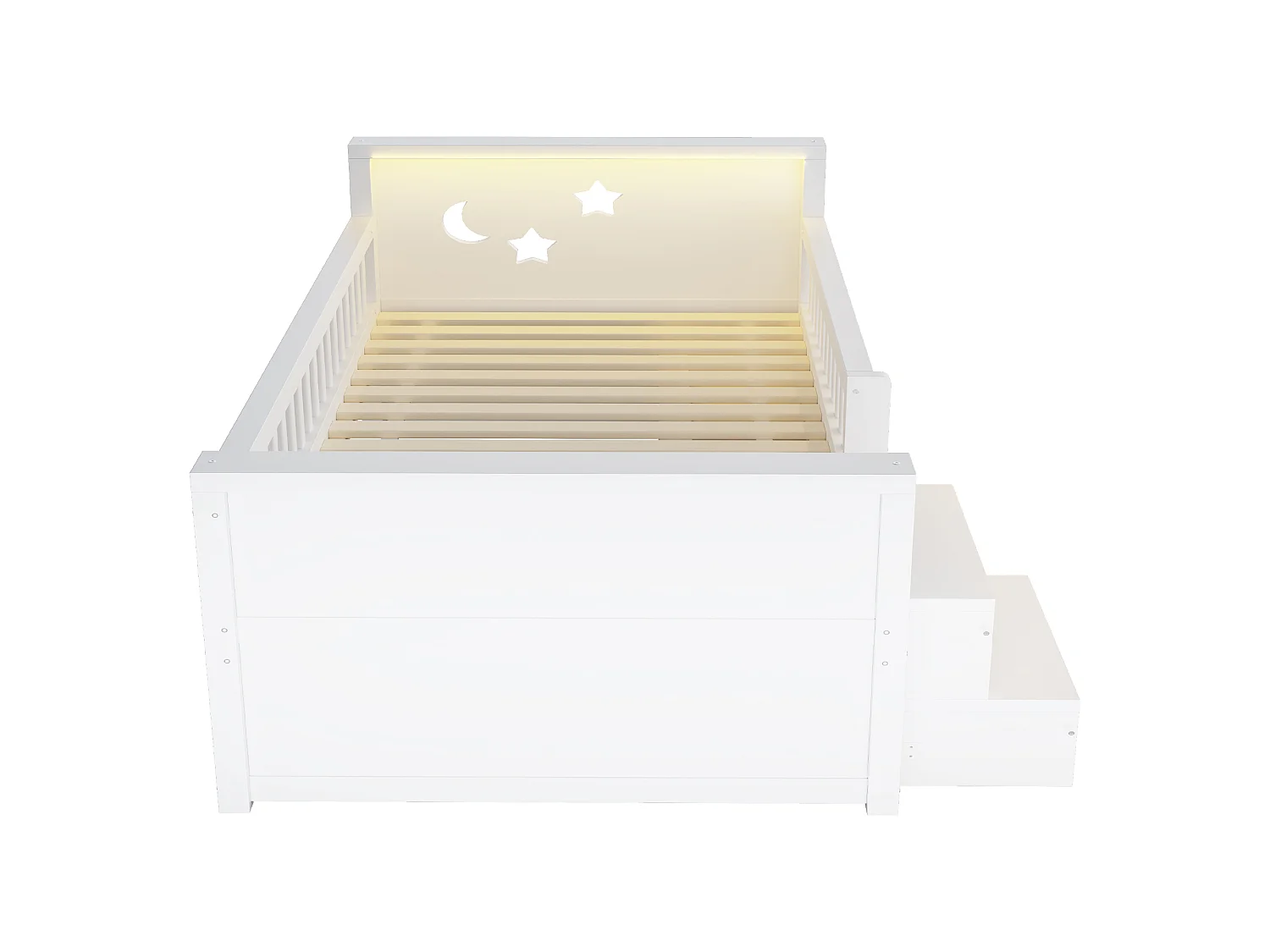 Kids bed 90 x 200 cm - with 4 drawers - with footrest and - with LED light - white (mattress not included)