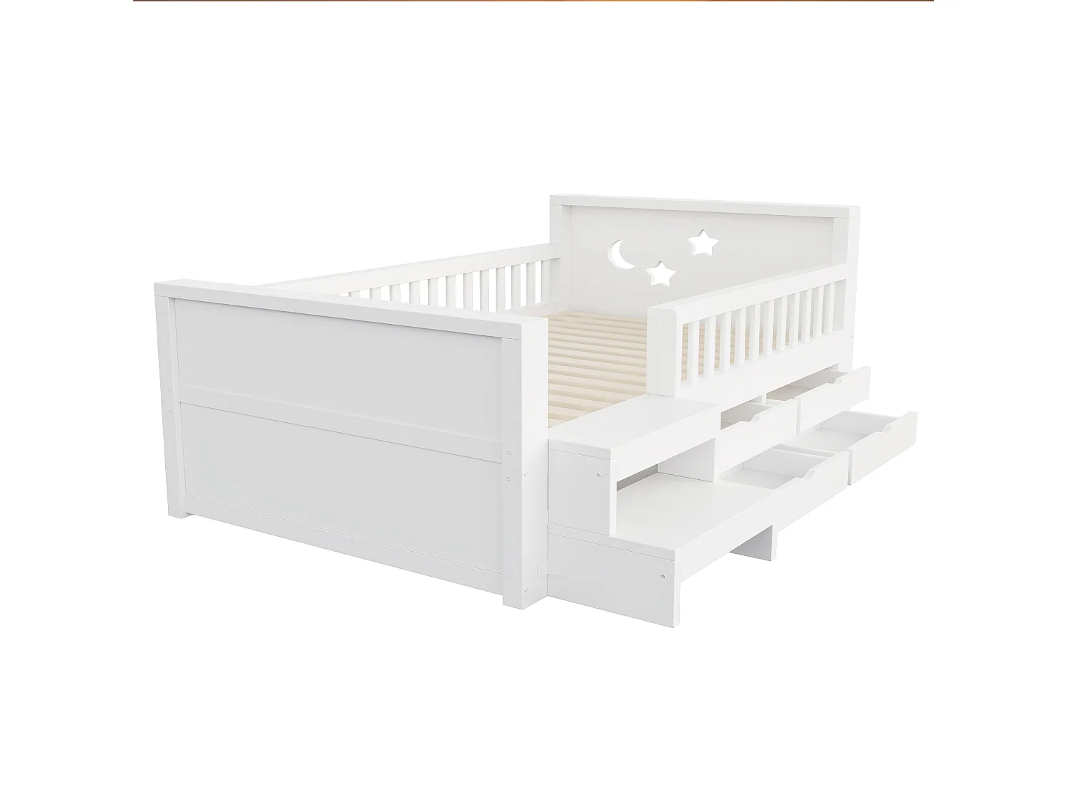 Kids bed 90 x 200 cm - with 4 drawers - with footrest and - with LED light - white (mattress not included)