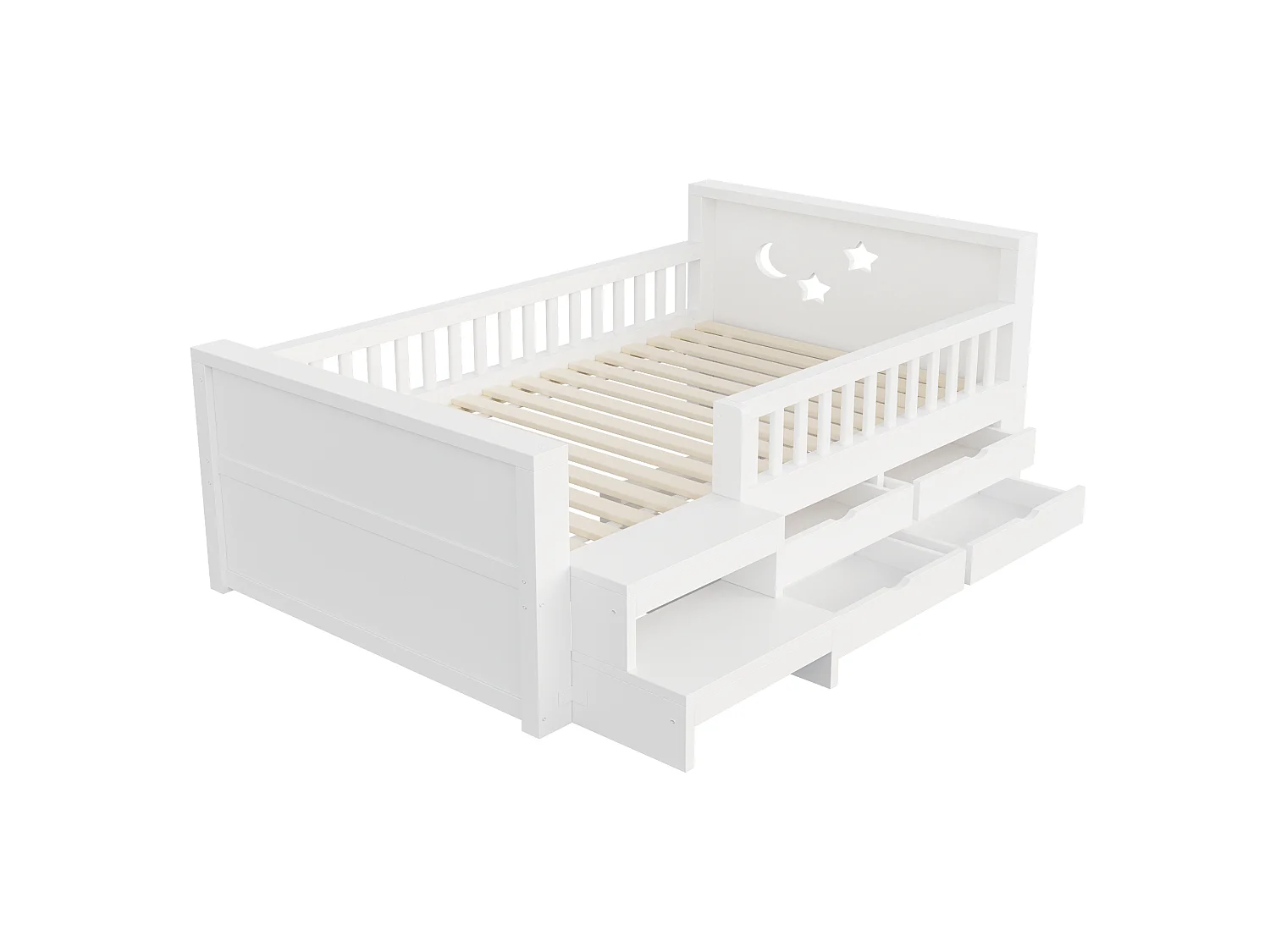 Kids bed 90 x 200 cm - with 4 drawers - with footrest and - with LED light - white (mattress not included)