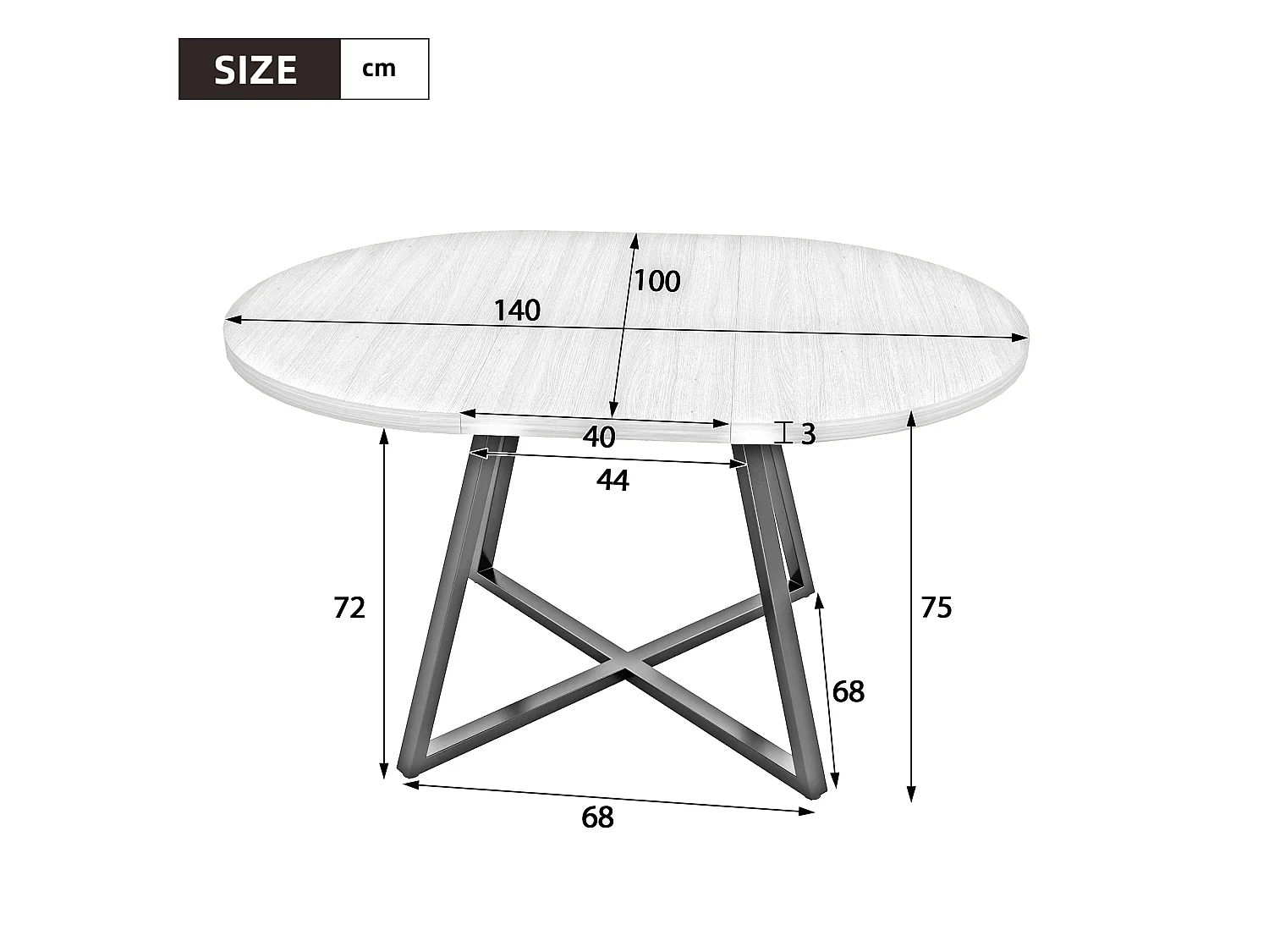 Table à manger ronde extensible 100/140x100 cm - Pour 4 à 6 personnes - Coins arrondis - Plateau épais - Placage chêne - Marron