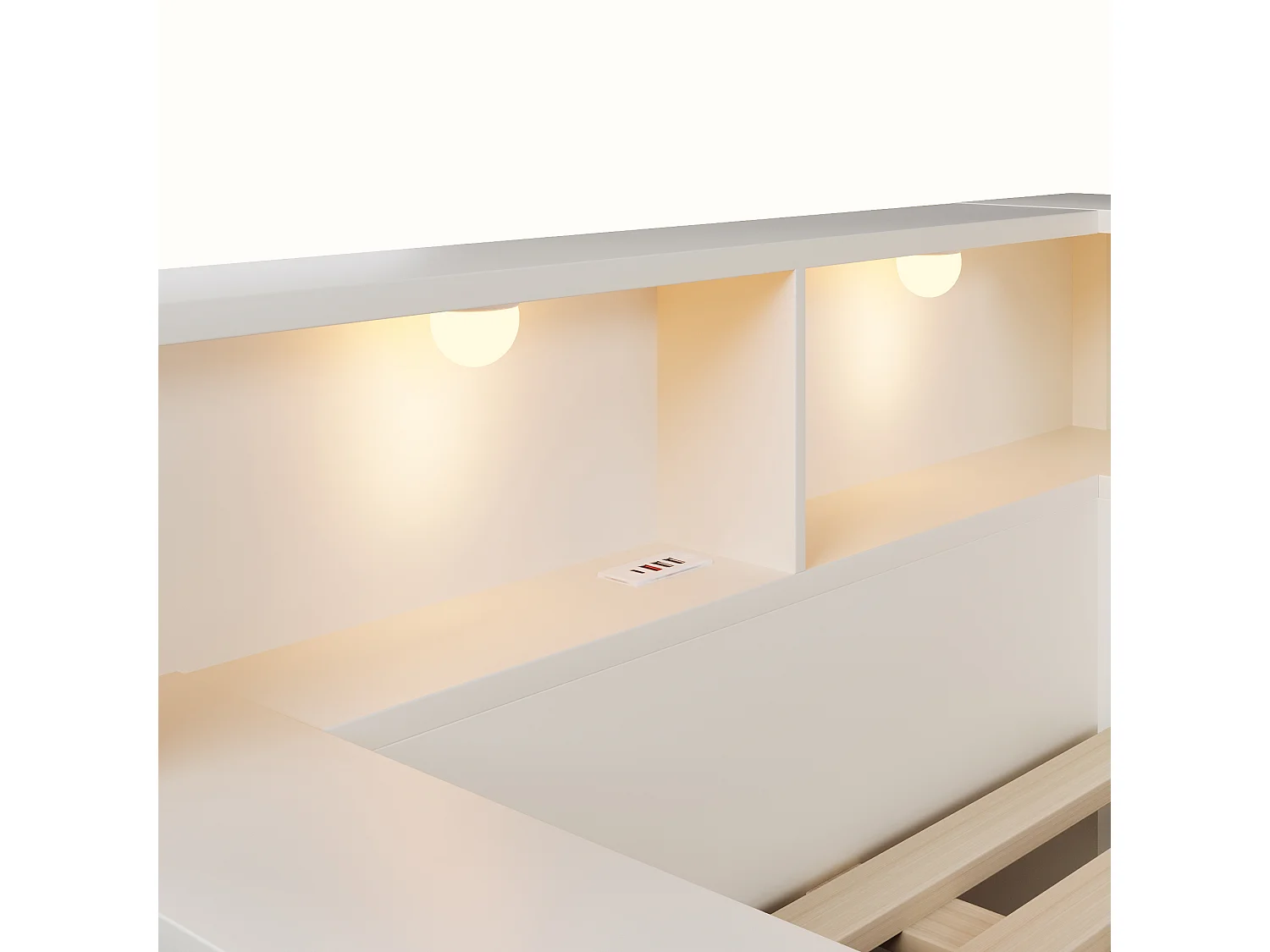 Canapé-lit 90x200cm - avec USB/Type-C - avec espace de rangement et lampe de lecture - avec tiroir et étagères ouvertes - blanc (matelas non inclus)