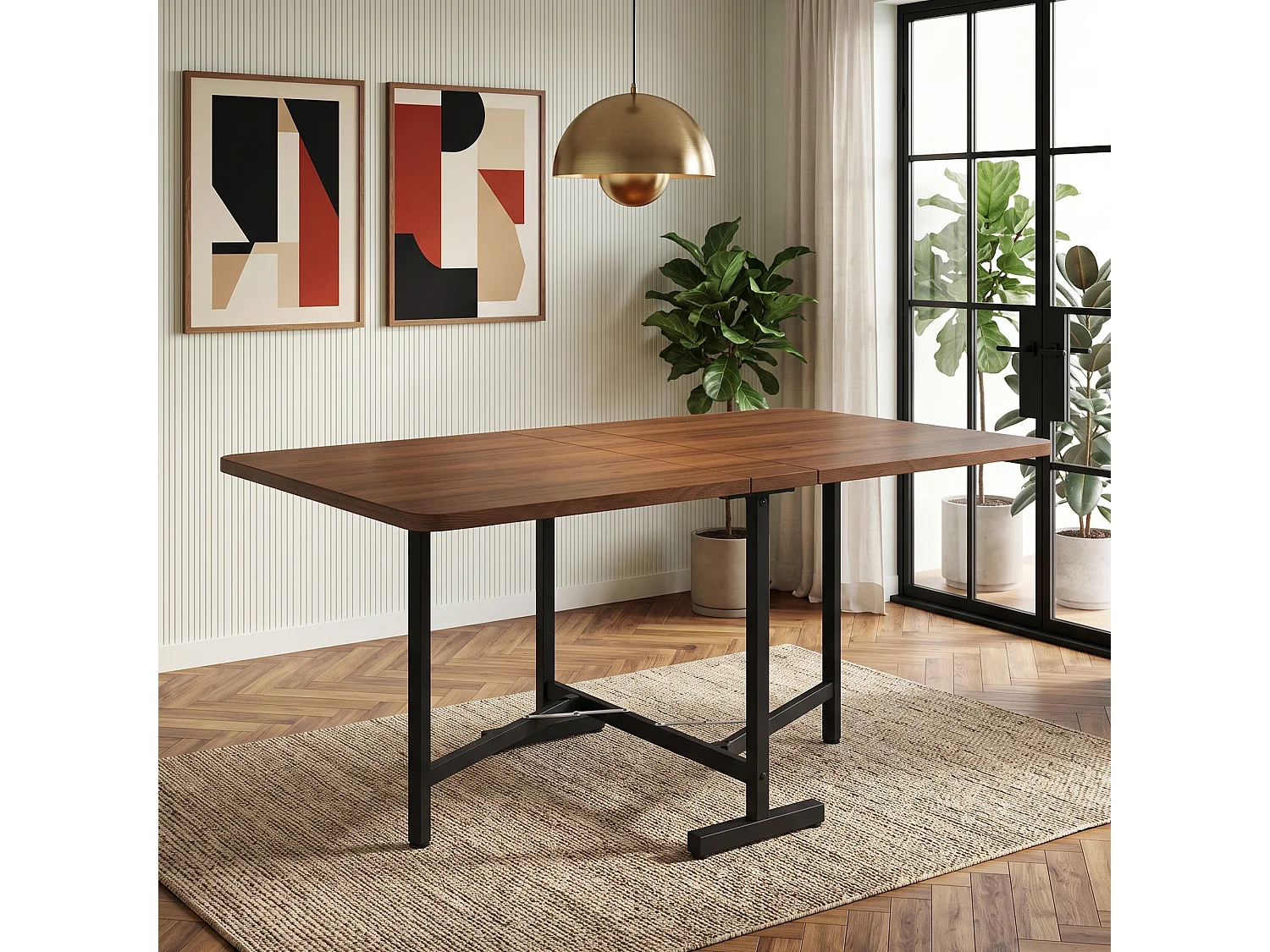 Table à manger extensible et pliable moderne - 120 x 80x75cm - adaptée pour 4 à 6 personnes - Marron
