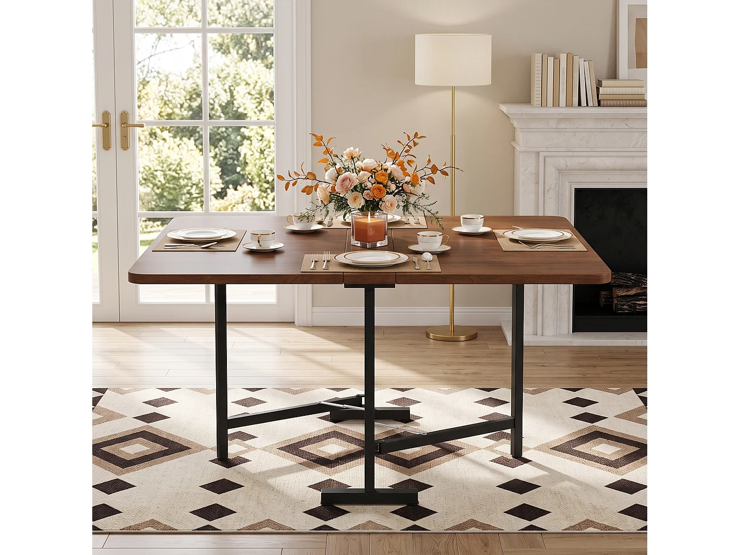 Table à manger extensible et pliable moderne - 120 x 80x75cm - adaptée pour 4 à 6 personnes - Marron