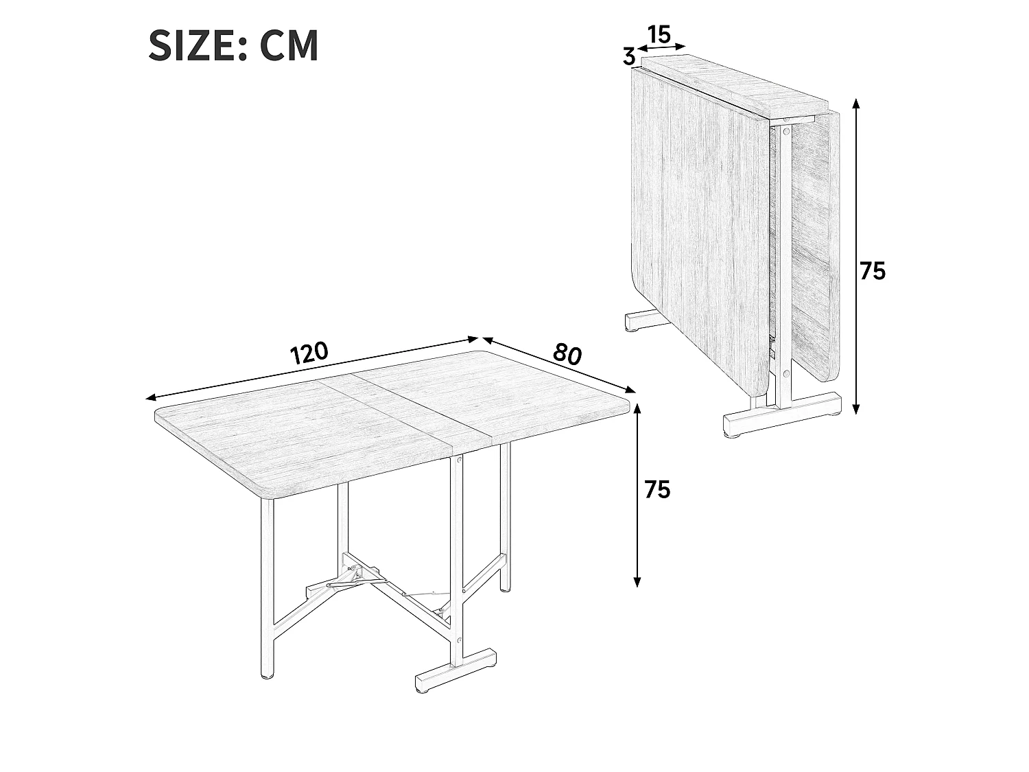 Table à manger extensible et pliable moderne - 120 x 80x75cm - adaptée pour 4 à 6 personnes - Marron