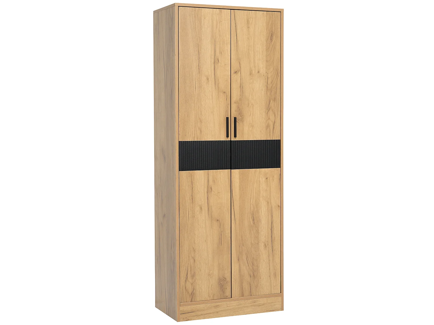 High cabinet, file cabinet 60x35x160 cm - Adjustable shelves and 4 doors - Particle boards - Wood finish - Natural and black