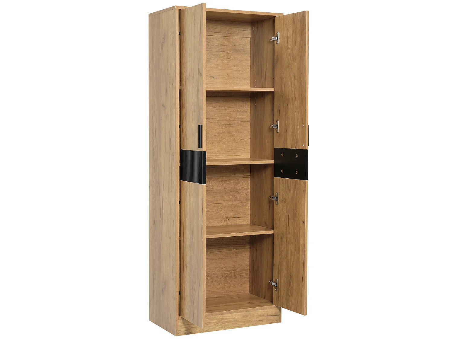 High cabinet, file cabinet 60x35x160 cm - Adjustable shelves and 4 doors - Particle boards - Wood finish - Natural and black