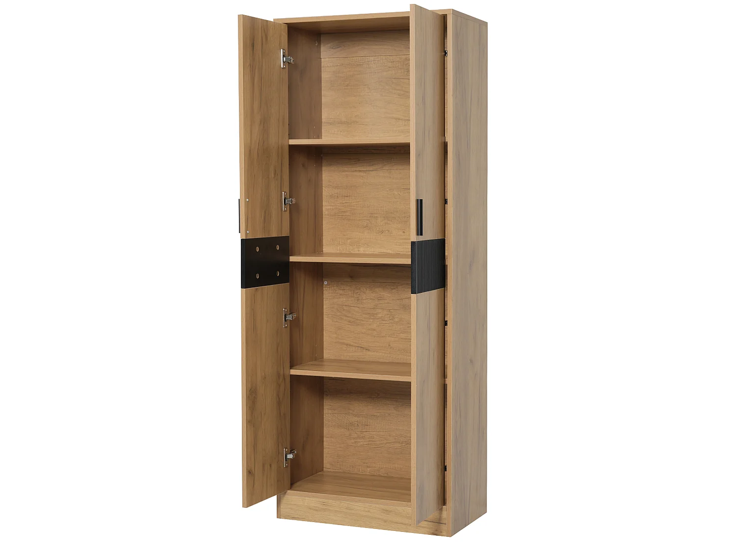 High cabinet, file cabinet 60x35x160 cm - Adjustable shelves and 4 doors - Particle boards - Wood finish - Natural and black