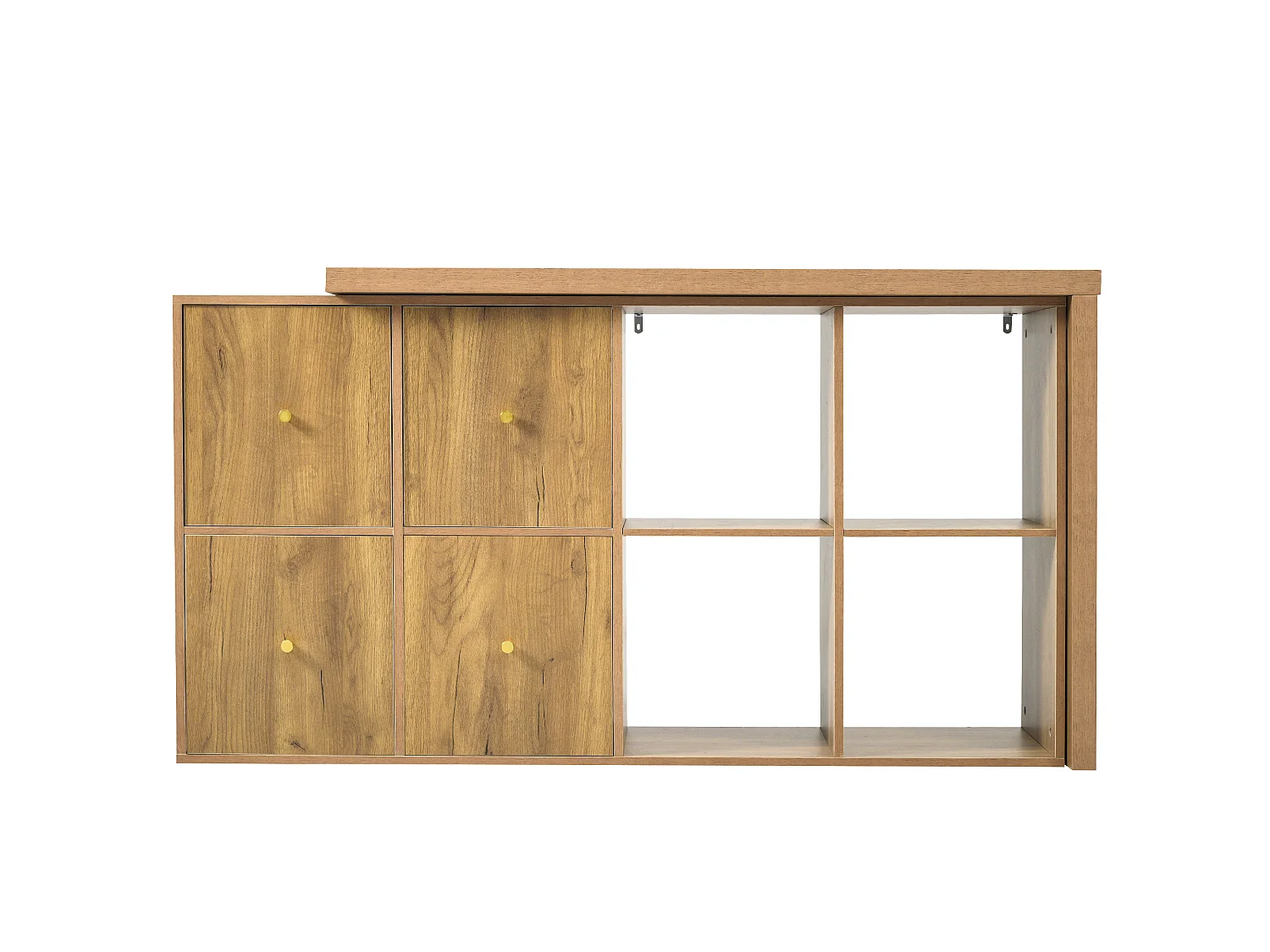 Bureau d'angle pivotant - Plateau pivotant à 360 degrés - 4 compartiments et 4 tiroirs - Configuration en L ou droite - Naturel