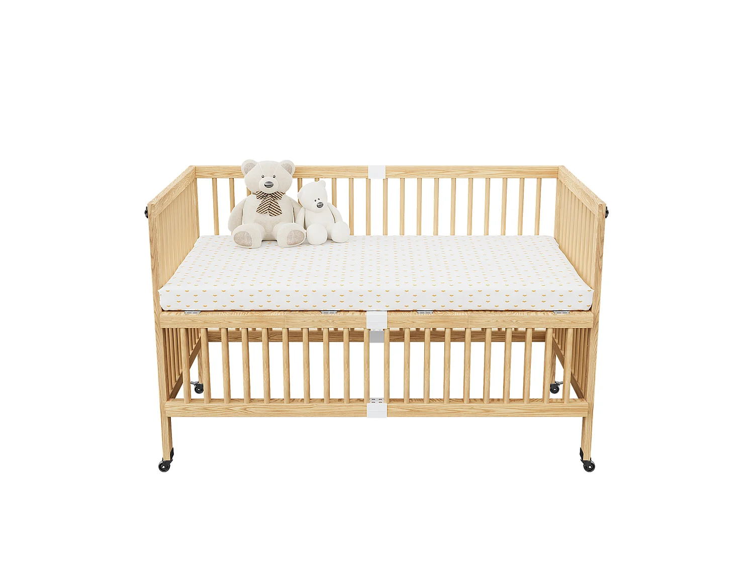 Lit bébé évolutif en bois massif 140x70cm - Lit à barreaudage multifonction avec roulettes, 4 niveaux - Naturel