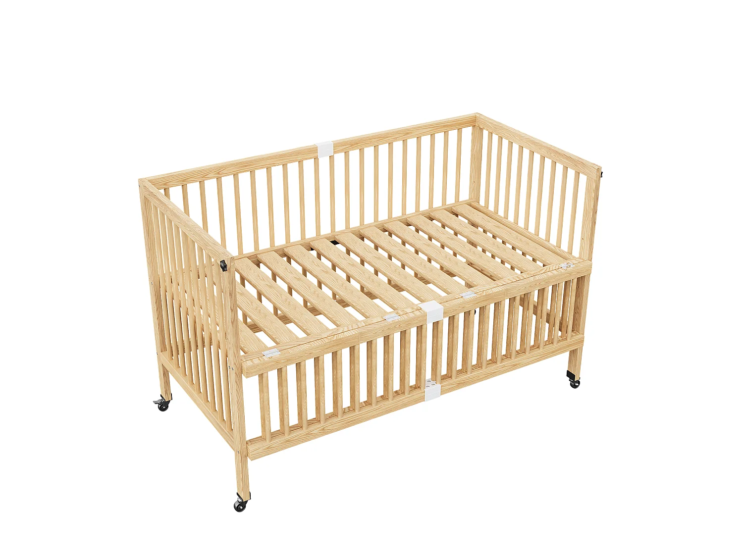 Lit bébé évolutif en bois massif 140x70cm - Lit à barreaudage multifonction avec roulettes, 4 niveaux - Naturel