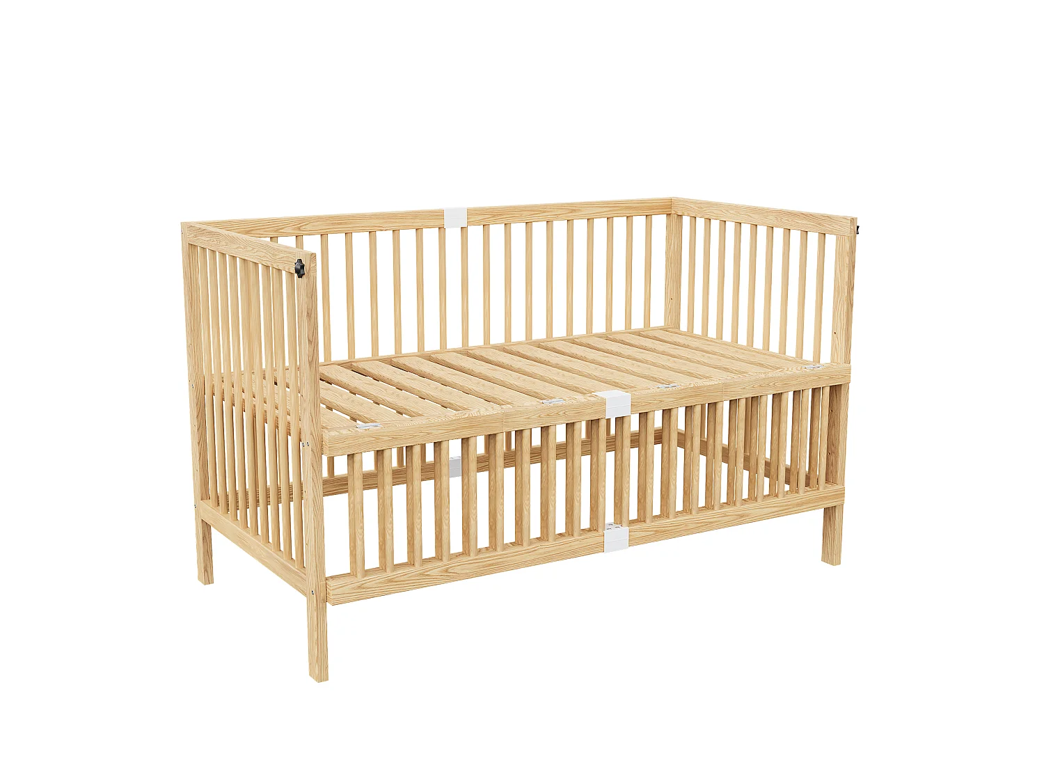 Lit bébé évolutif en bois massif 140x70cm - Lit à barreaudage multifonction avec roulettes, 4 niveaux - Naturel