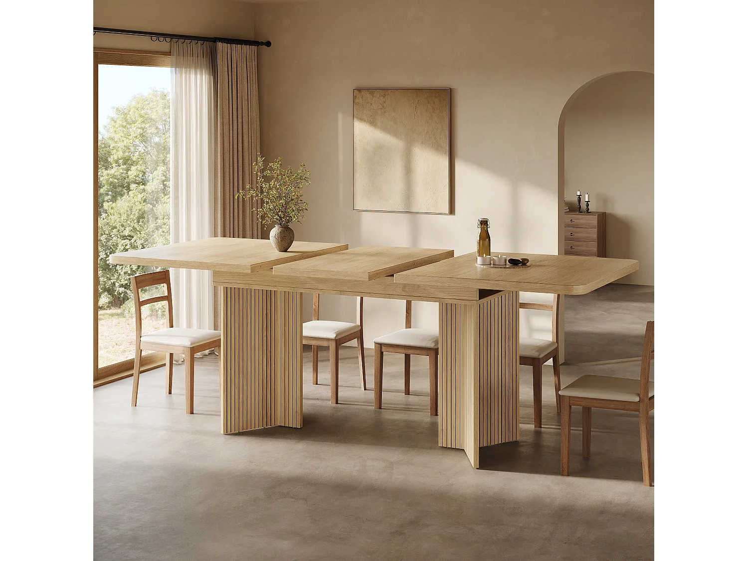 Table à Manger Rectangulaire Extensible 120-160cm - Table Gain de Place avec Pieds en V Cannelés, Style Moderne - Chêne Clair / Noyer
