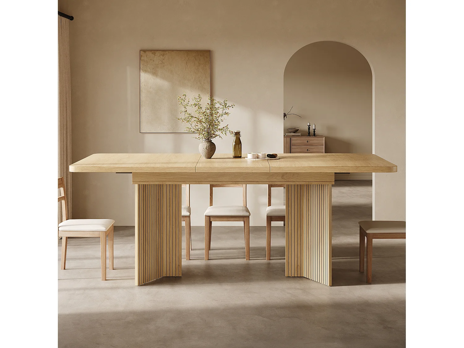 Table à Manger Rectangulaire Extensible 120-160cm - Table Gain de Place avec Pieds en V Cannelés, Style Moderne - Chêne Clair / Noyer