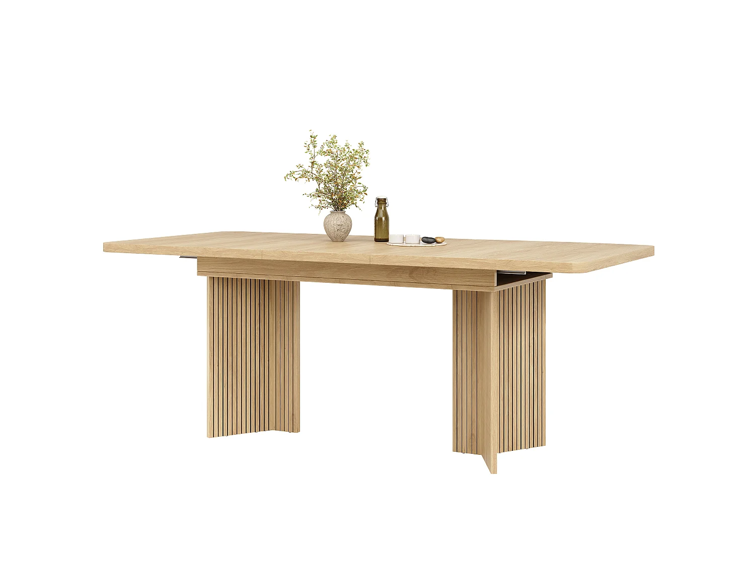 Table à Manger Rectangulaire Extensible 120-160cm - Table Gain de Place avec Pieds en V Cannelés, Style Moderne - Chêne Clair / Noyer