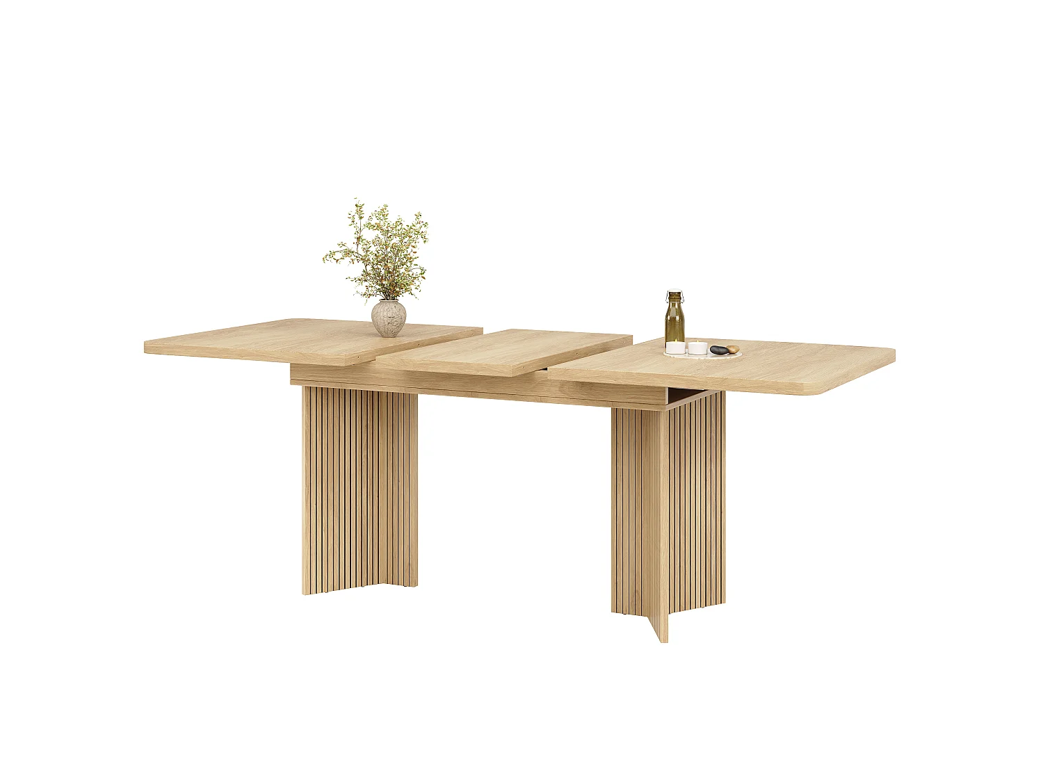 Table à Manger Rectangulaire Extensible 120-160cm - Table Gain de Place avec Pieds en V Cannelés, Style Moderne - Chêne Clair / Noyer