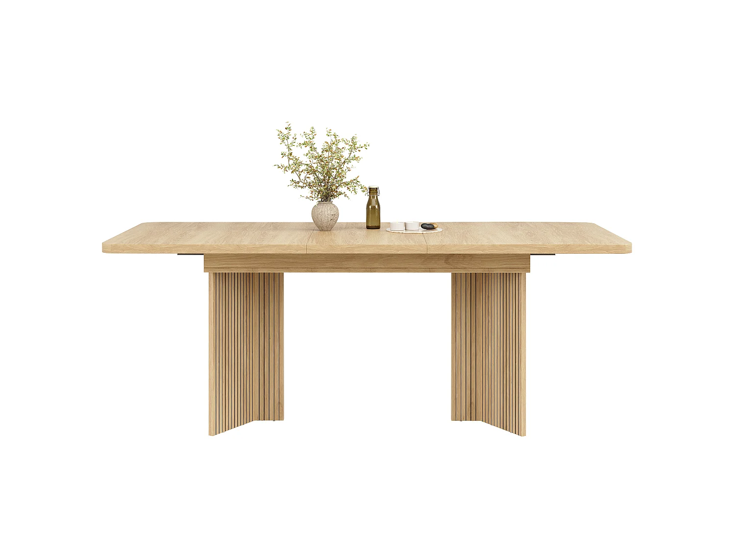 Table à Manger Rectangulaire Extensible 120-160cm - Table Gain de Place avec Pieds en V Cannelés, Style Moderne - Chêne Clair / Noyer