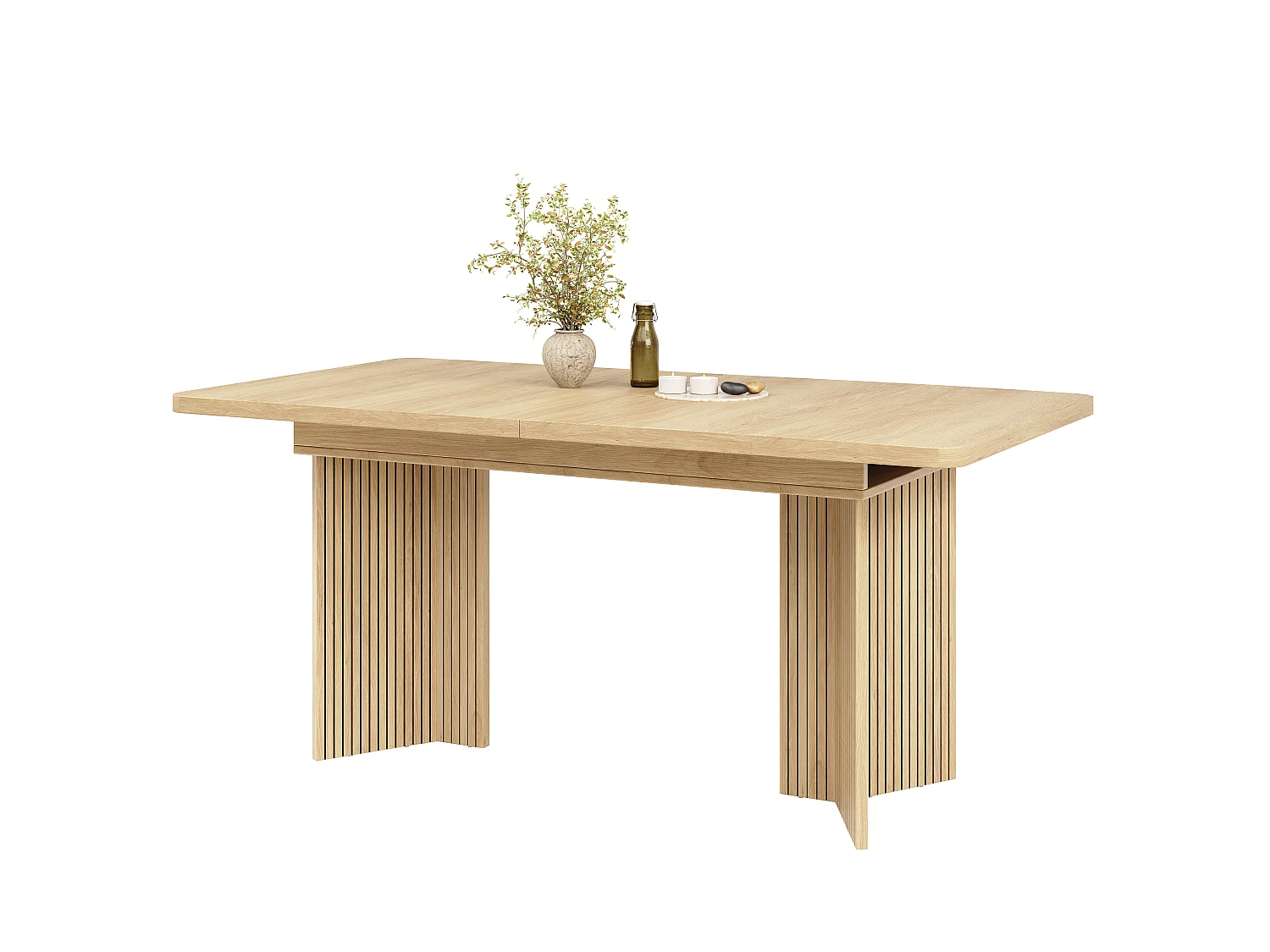 Table à Manger Rectangulaire Extensible 120-160cm - Table Gain de Place avec Pieds en V Cannelés, Style Moderne - Chêne Clair / Noyer