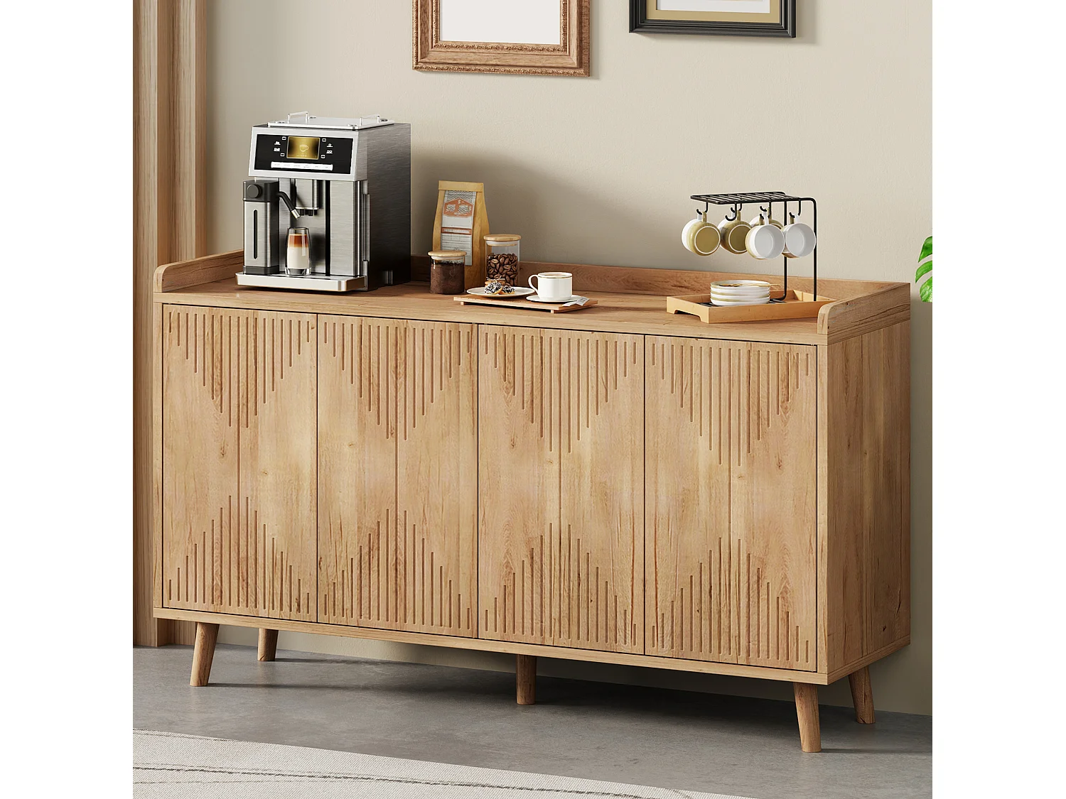 Moderner Buffetschrank 140x40x84cm - mit 4 Türen und verstellbaren Regalen - Natur