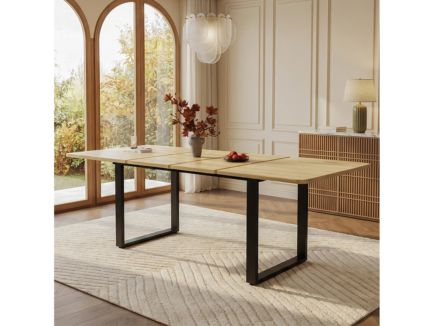 Table à manger extensible 140/180/220x80 cm - idéale pour 6 à 10 personnes - pieds en métal - Style moderne - Naturel