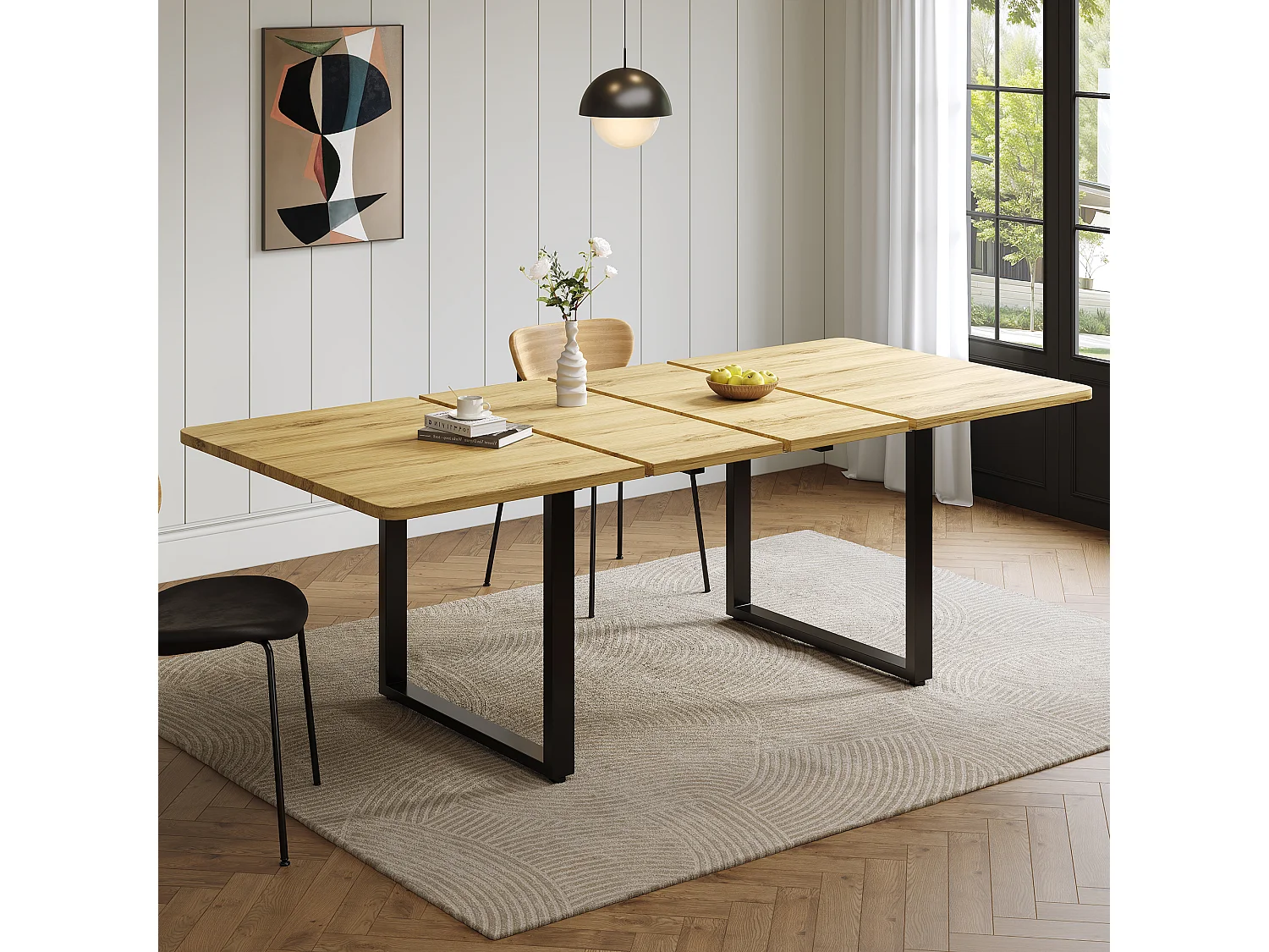 Table à manger extensible 140/180/220x80 cm - idéale pour 6 à 10 personnes - pieds en métal - Style moderne - Naturel