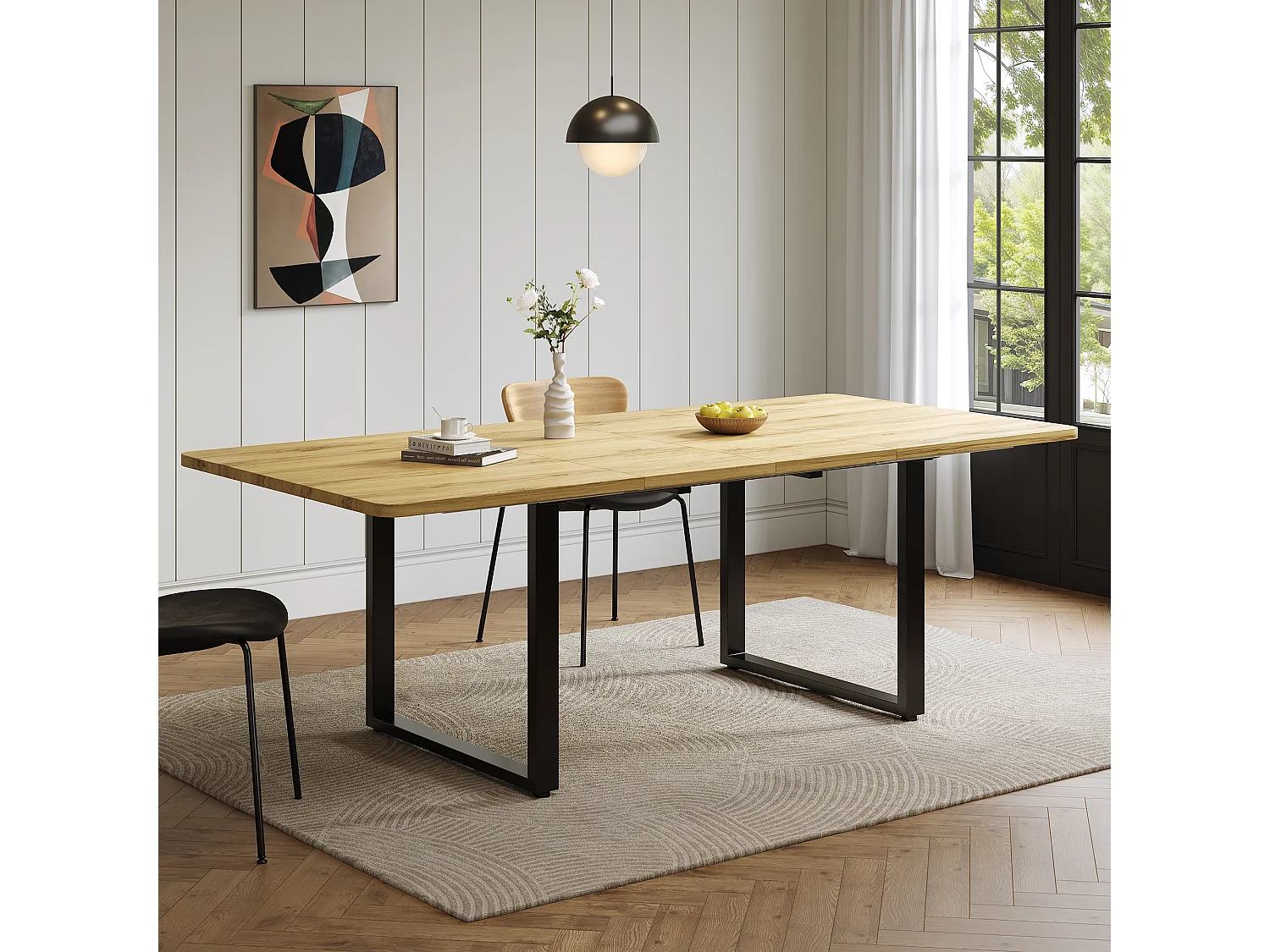 Table à manger extensible 140/180/220x80 cm - idéale pour 6 à 10 personnes - pieds en métal - Style moderne - Naturel