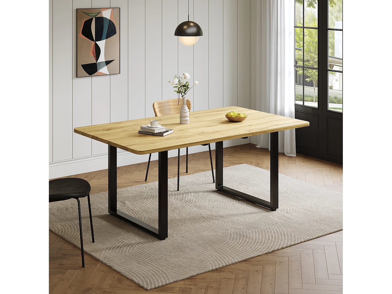 Table à manger extensible 140/180/220x80 cm - idéale pour 6 à 10 personnes - pieds en métal - Style moderne - Naturel