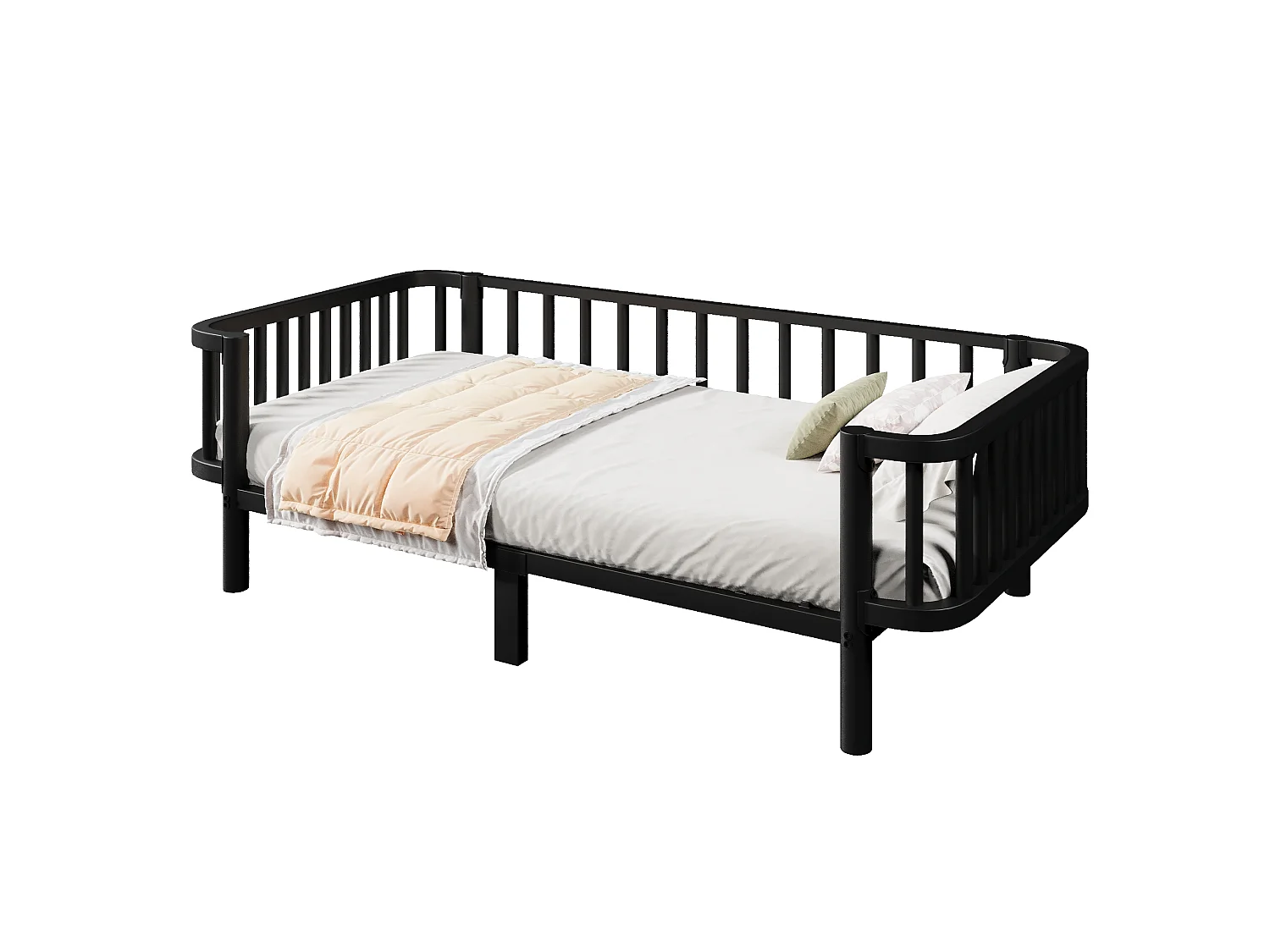 Sofá cama de metal 90 x 200 cm - Estructura robusta de acero - Somier de láminas metálicas - Diseño moderno - Negro (sin colchón)