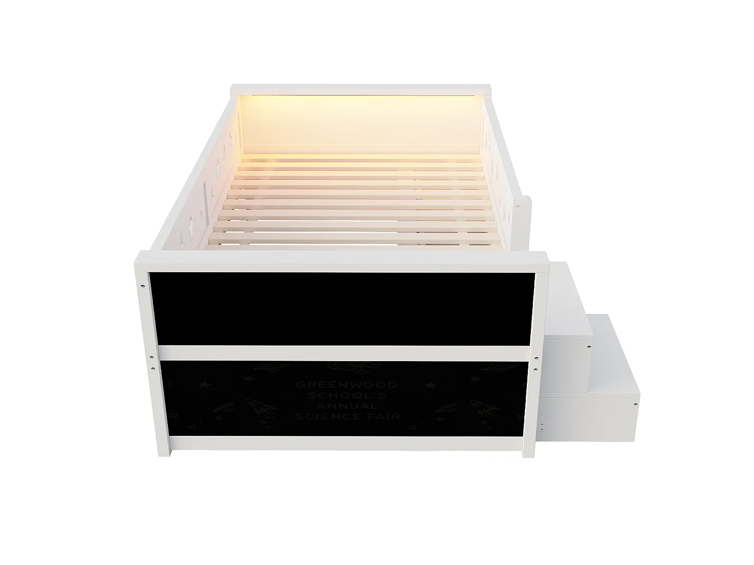 Kids bed 90 x 200 cm - with blackboard - with 4 drawers - with footrest - with LED light - white (mattress not included)