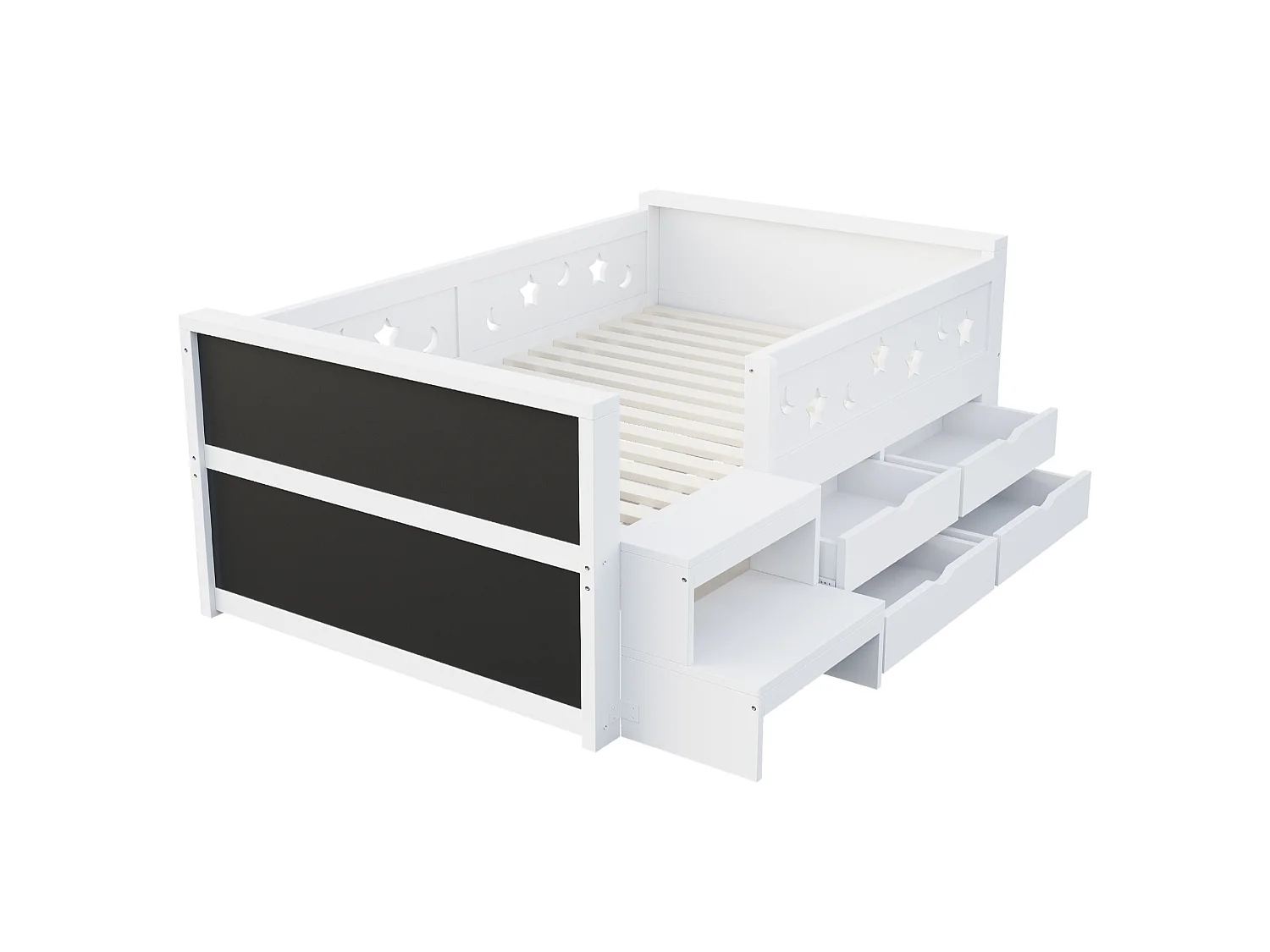 Kids bed 90 x 200 cm - with blackboard - with 4 drawers - with footrest - with LED light - white (mattress not included)
