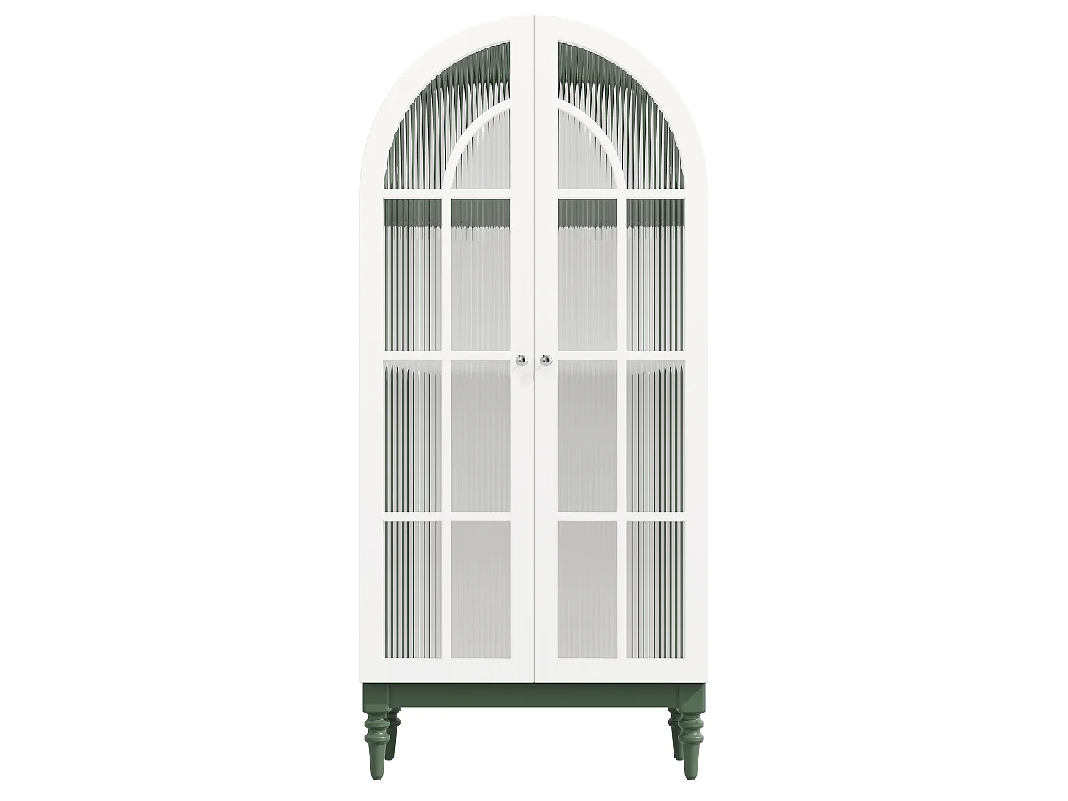 Combinazione di 2 vetrine Alta ad Arco 165cm - Mobile di Contenimento con Ante in Vetro e Gambe in Legno Massello - Design Retro Chic - Verde Scuro