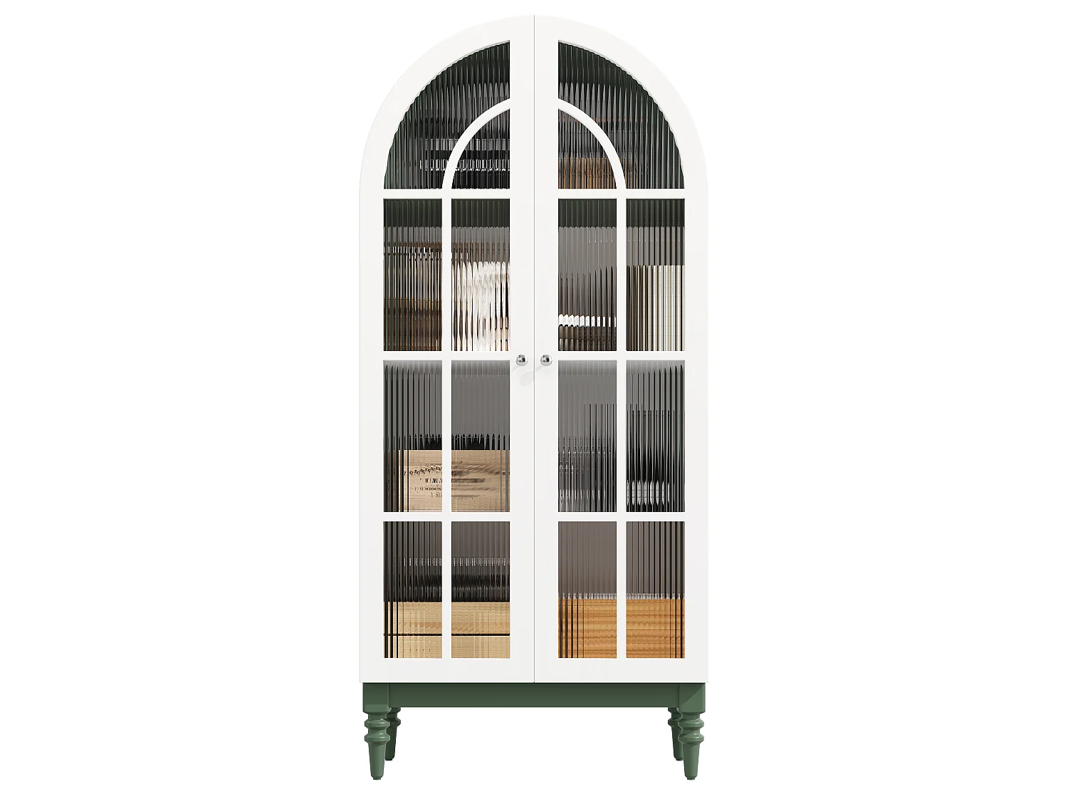 Combinazione di 2 vetrine Alta ad Arco 165cm - Mobile di Contenimento con Ante in Vetro e Gambe in Legno Massello - Design Retro Chic - Verde Scuro
