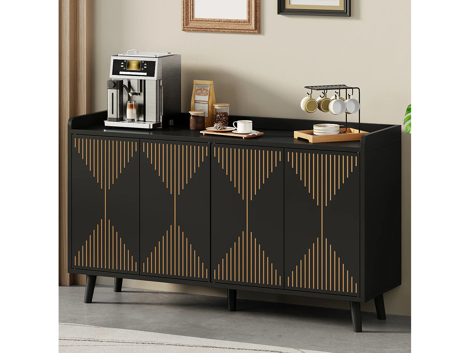 Moderne buffetkast 140x40x84cm - met 4 deuren en verstelbare planken - Zwart