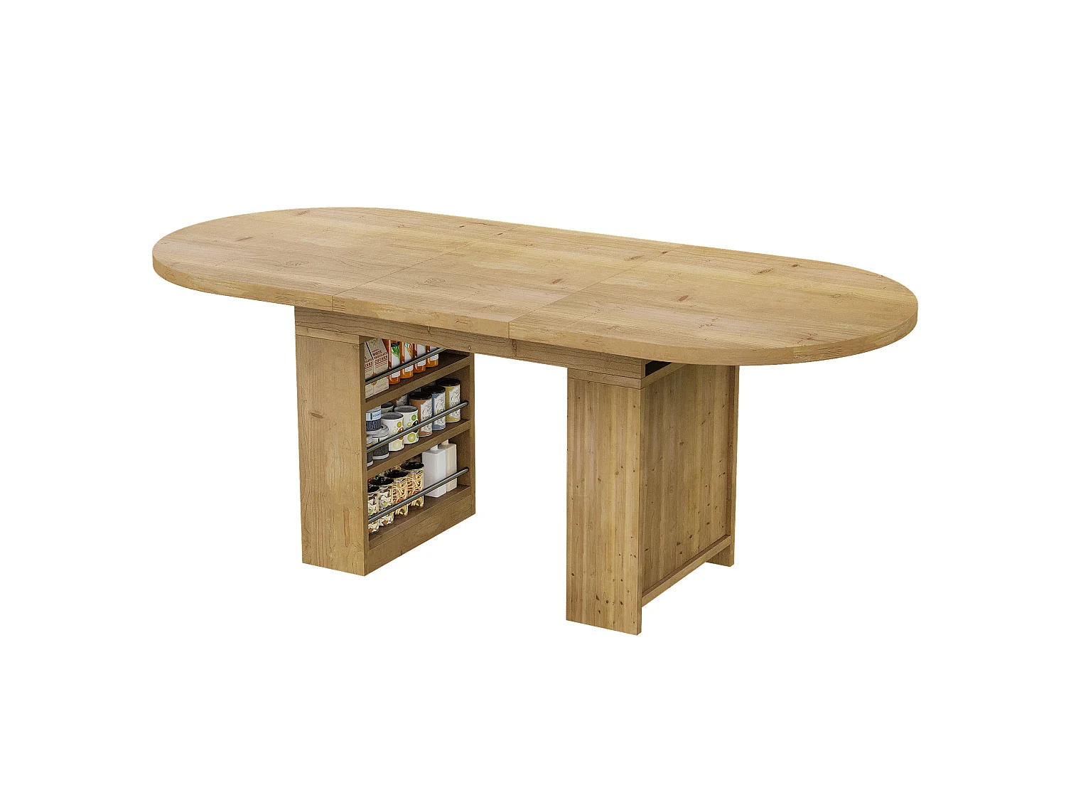 Table à manger extensible 150/200x90x76 cm - 6 à 8 personnes - Avec rangement - Plateau épais - Placage chêne - Naturel