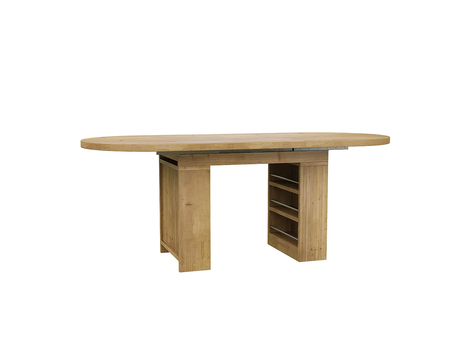 Table à manger extensible 150/200x90x76 cm - 6 à 8 personnes - Avec rangement - Plateau épais - Placage chêne - Naturel
