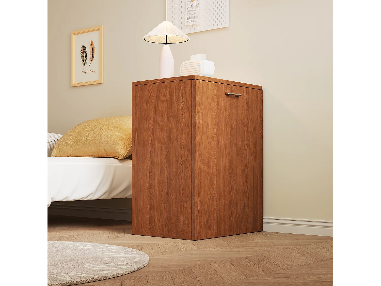 Bureau et casier pliables 126x55x75 cm - 2 compartiments de rangement - Roulettes amovibles - Placage noyer - Marron