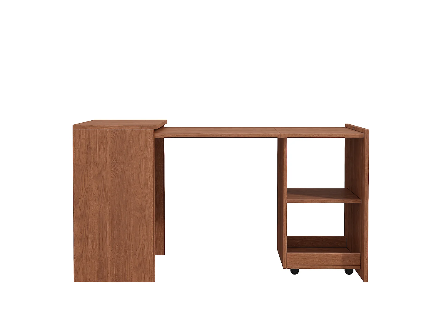 Bureau et casier pliables 126x55x75 cm - 2 compartiments de rangement - Roulettes amovibles - Placage noyer - Marron