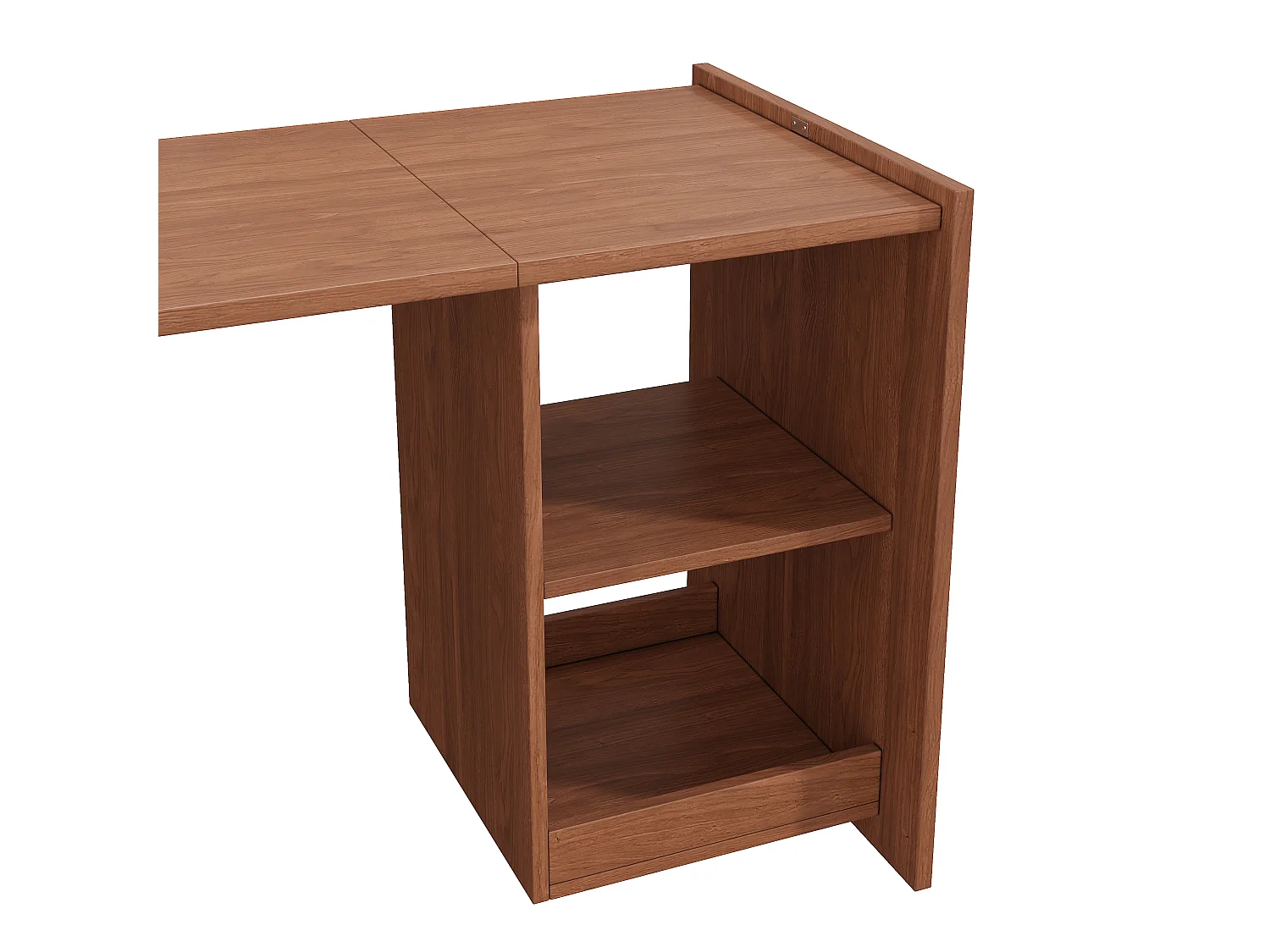Bureau et casier pliables 126x55x75 cm - 2 compartiments de rangement - Roulettes amovibles - Placage noyer - Marron
