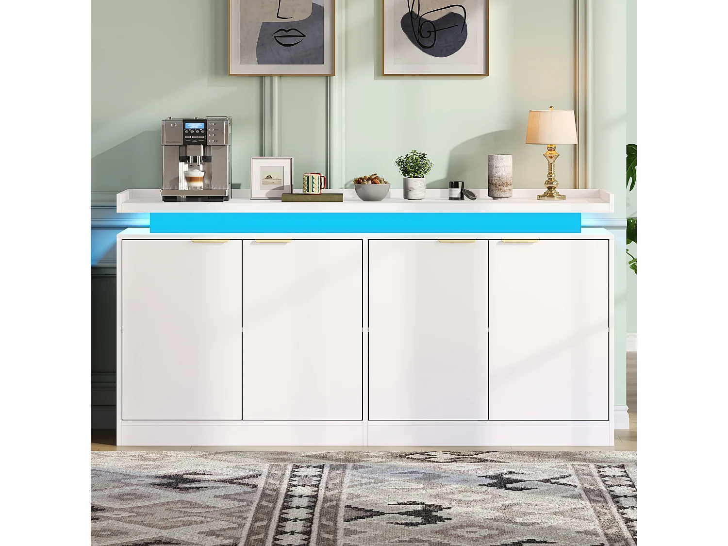 Buffet moderno 160x39x83cm - con 4 ante - con illuminazione LED - Bianco