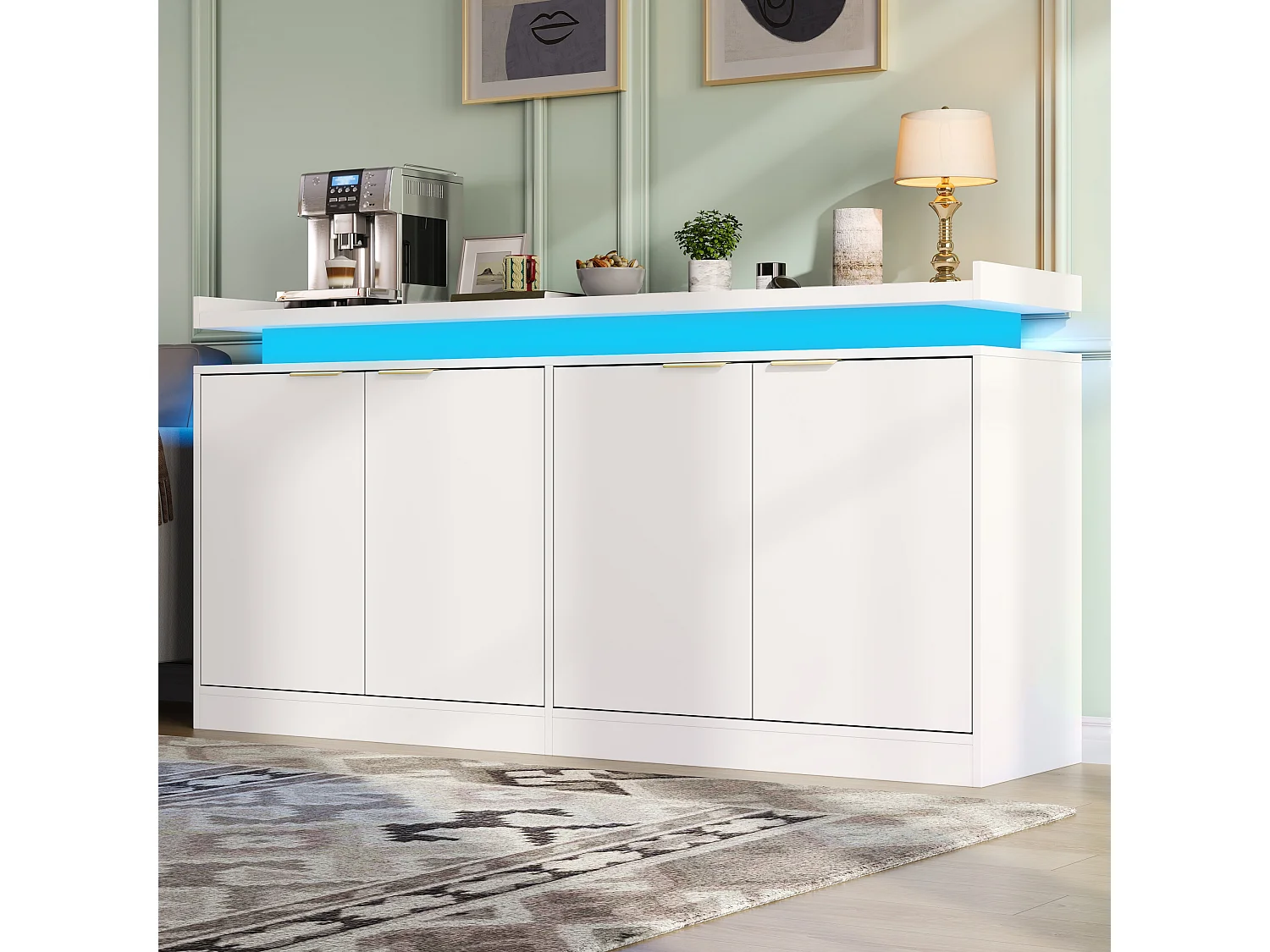 Buffet moderno 160x39x83cm - con 4 ante - con illuminazione LED - Bianco