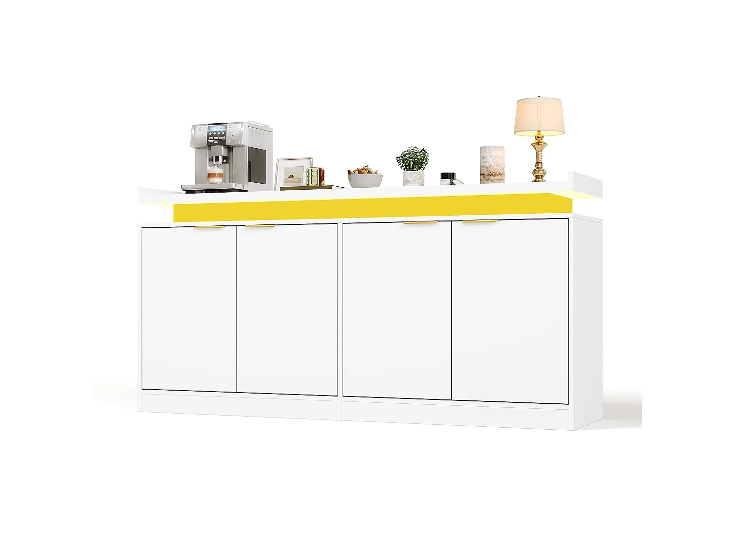 Buffet moderno 160x39x83cm - con 4 ante - con illuminazione LED - Bianco