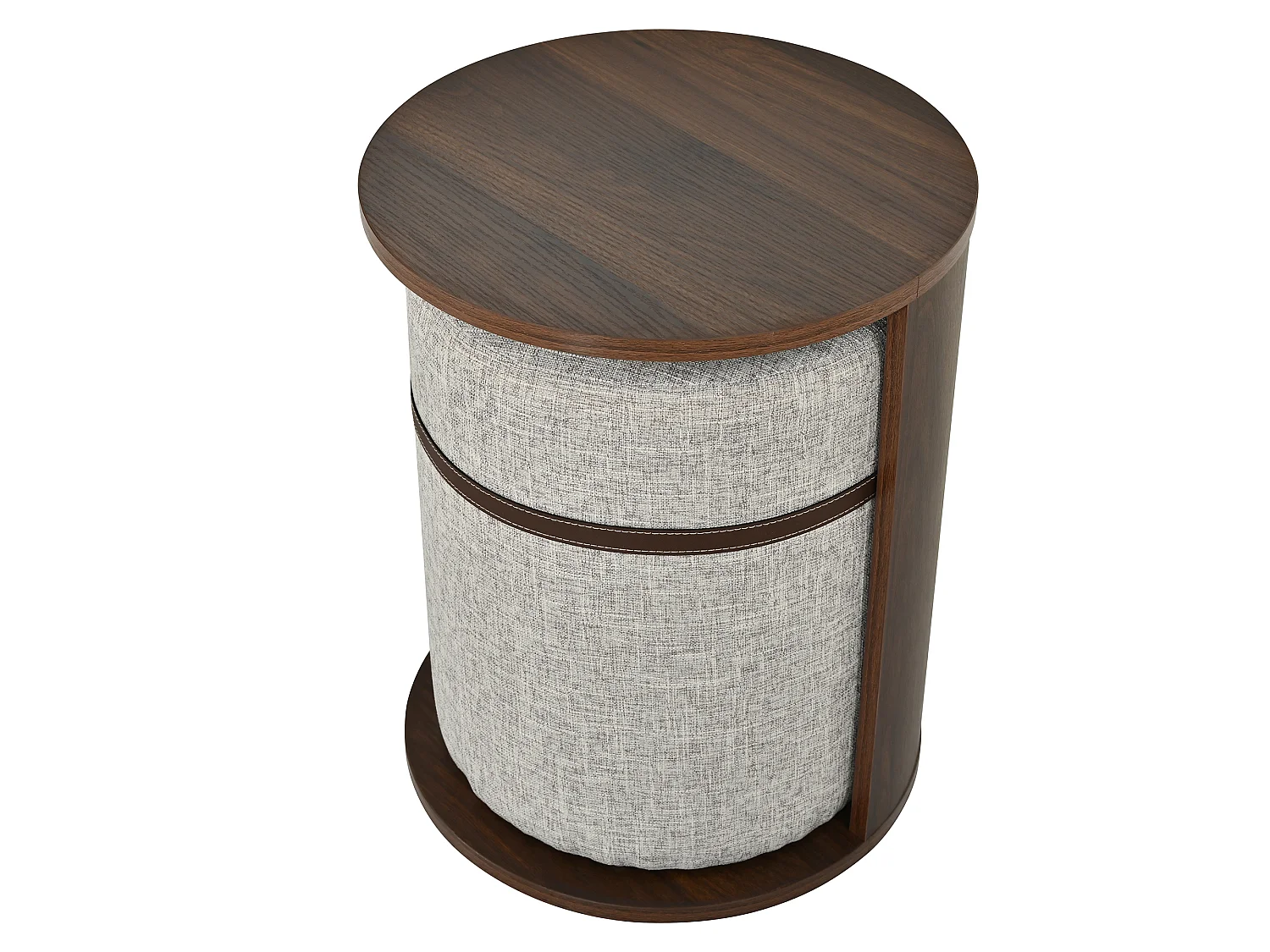 Conjunto de mesa auxiliar con taburete - Mesa baja redonda y taburete acolchado - Aspecto madera - MDF + Pino - Marrón