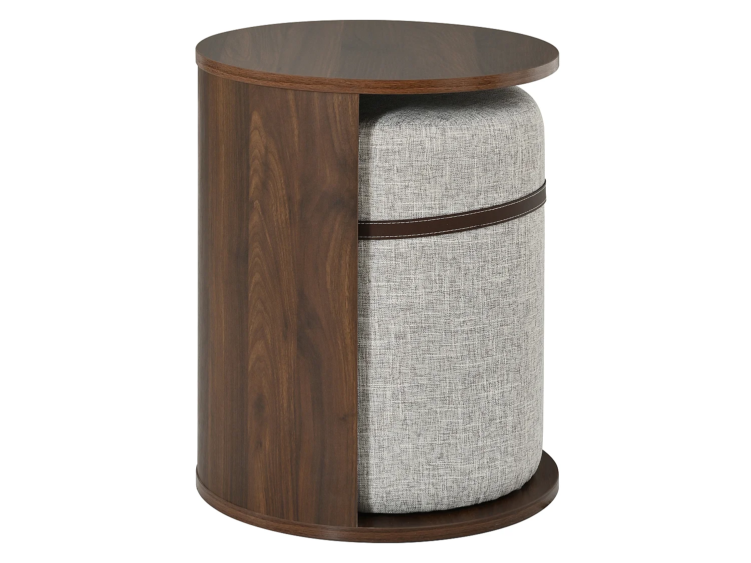 Conjunto de mesa auxiliar con taburete - Mesa baja redonda y taburete acolchado - Aspecto madera - MDF + Pino - Marrón