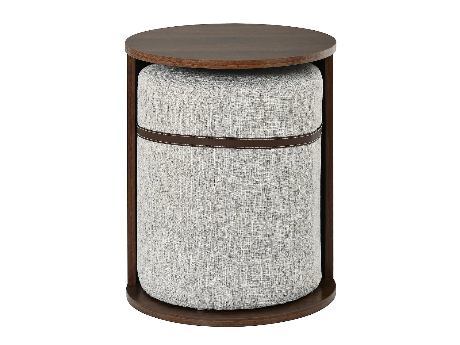 Conjunto de mesa auxiliar con taburete - Mesa baja redonda y taburete acolchado - Aspecto madera - MDF + Pino - Marrón