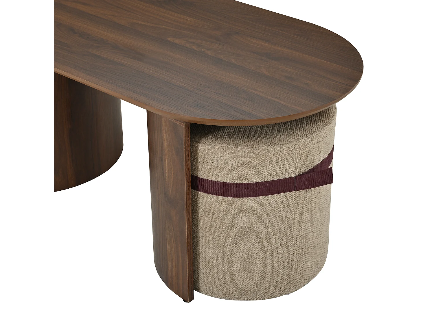 Conjunto de mesa de centro con 2 taburetes - Mesa de centro ovalada y taburetes acolchados - Mesa auxiliar redonda moderna - MDF - Marrón